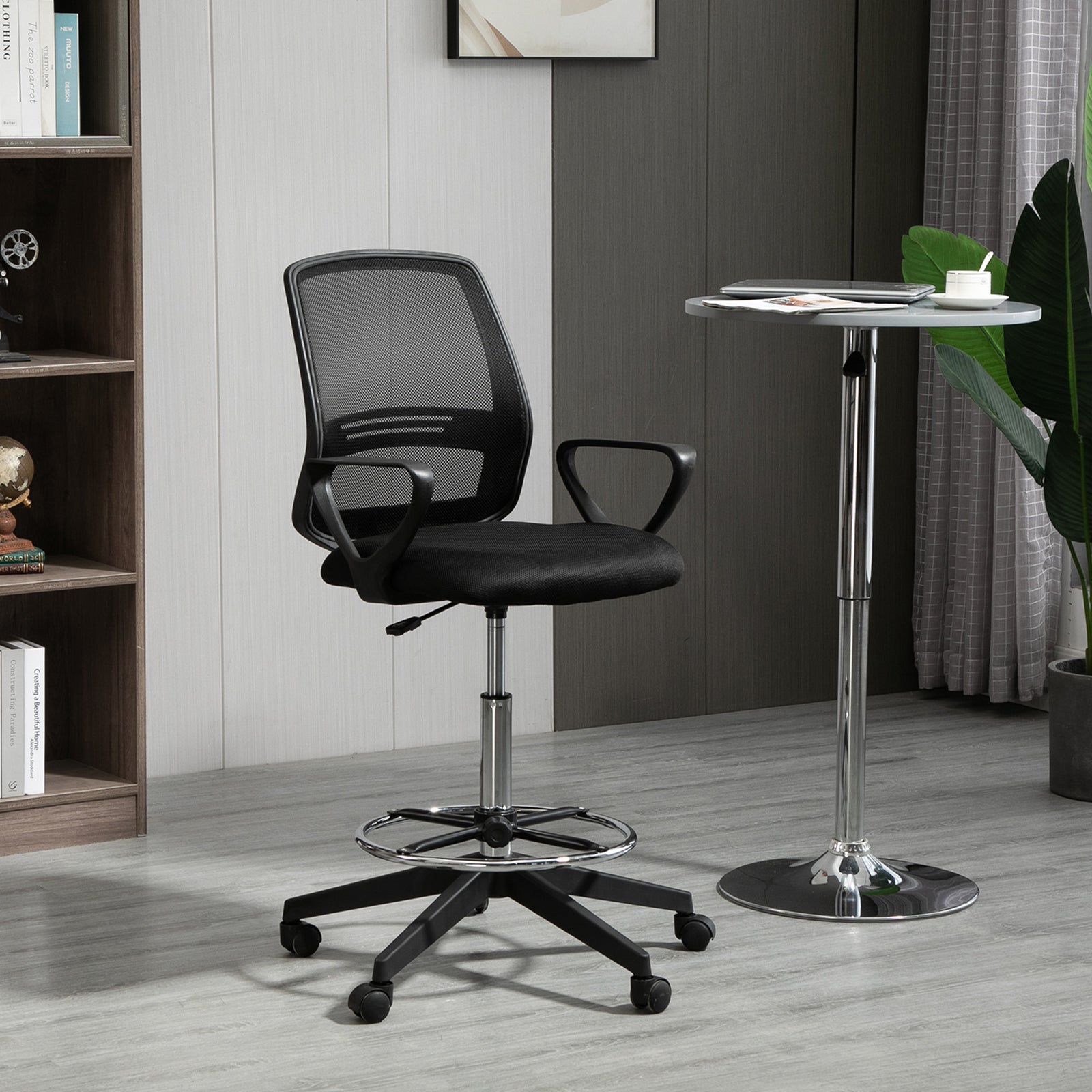 Ergonomic Mesh Back Draughtsman Chair, Tall Standing Desk Chair with Adjustable Height and Footrest 360° Swivel, Black