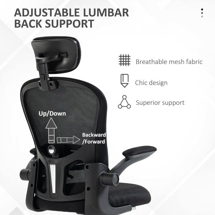 Multi-Adjustable Office Chair, with Lumbar Support, Headrest and Mesh Back - Black