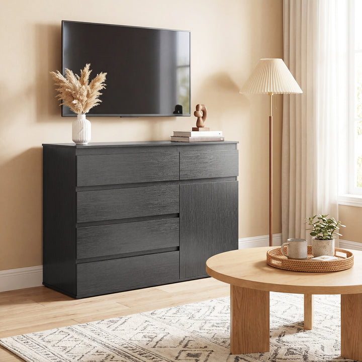 Modern Chest Of Drawers, 5 Drawer Dresser with Adjustable Shelf, Soft-