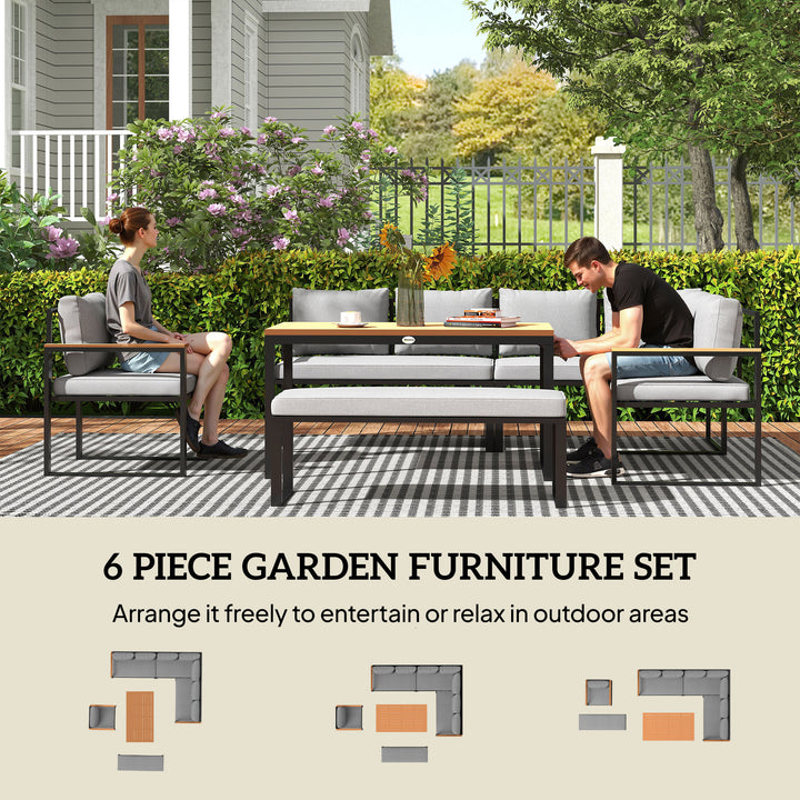 Six Piece L Shaped Garden Furniture Set with 3 Loveseats - Natural Wood Finish