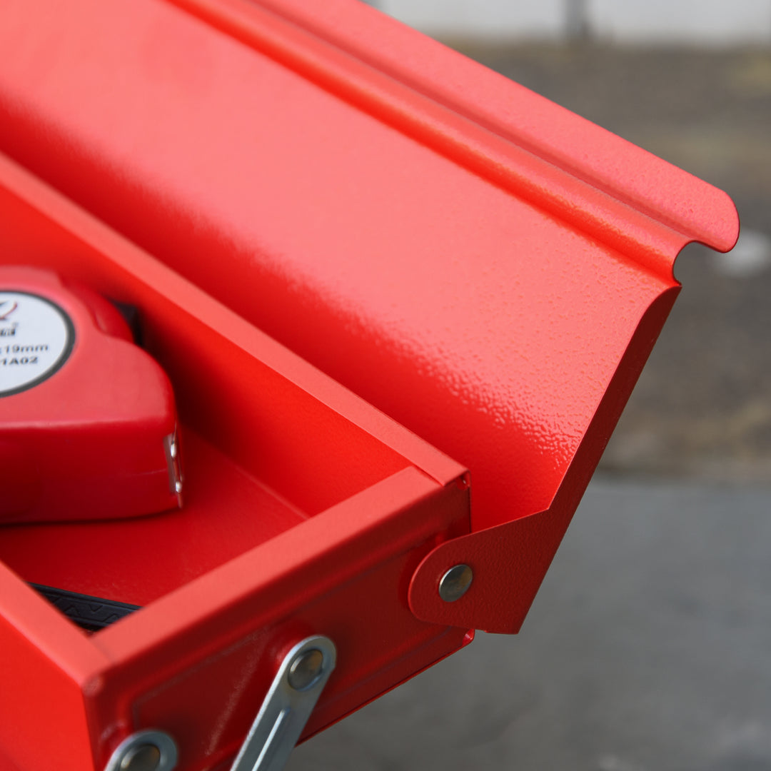Metal Tool Box 3 Tier 5 Tray Professional Portable Storage Cabinet Workshop Cantilever Toolbox with Carry Handle, 45cmx20cmx34.5cm, Red
