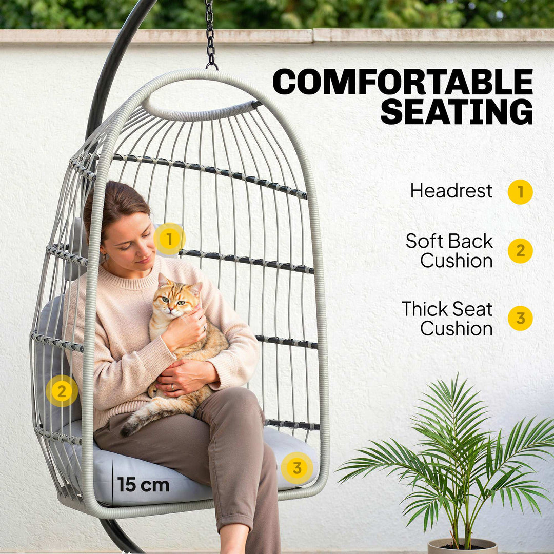 Hanging Egg Chair, Indoor Outdoor Hammock Swing Chair with Stand, Safe
