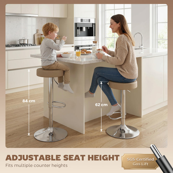 Bar Stools Set of 2, Modern PU Leather Swivel Barstools, Height Adjust