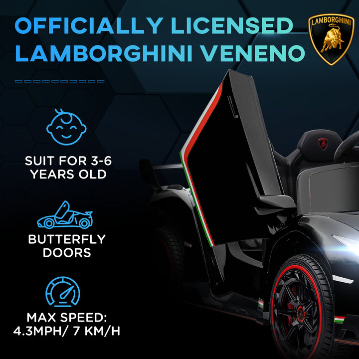 HOMCOM Lamborghini Veneno Licensed 12V Kids Electric Ride on Car w/ Portable Battery, Powered Electric Car w/ Bluetooth, Remote, for Aged 3