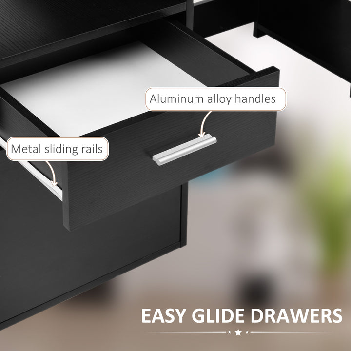 MCL Computer Desk with Drawers and Storage Shelves, Office Desk Writing Table with Printer Stand, Large Workstation for Study Play Work Home Office, 137 x 55 x 92cm, Black