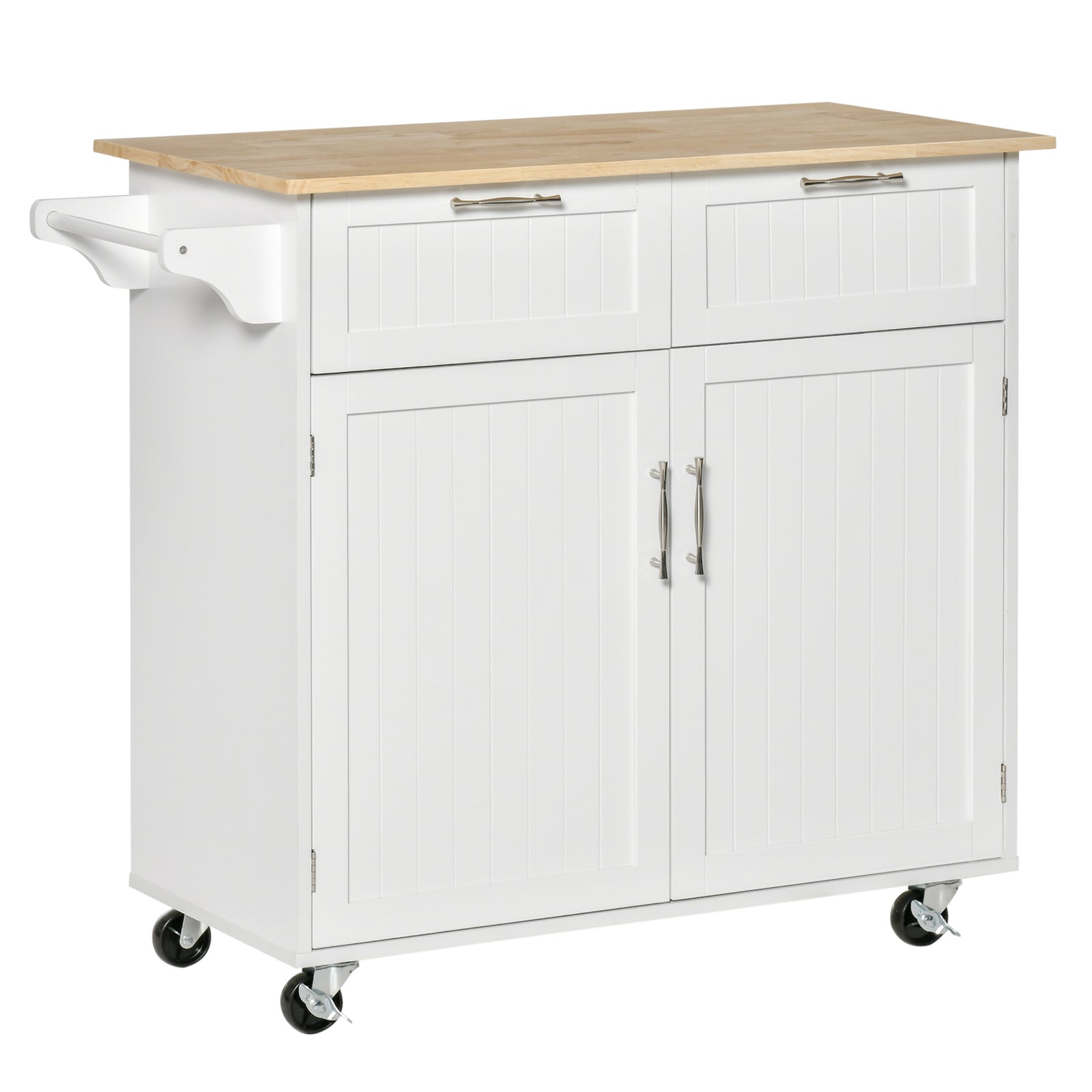 Kitchen Island Utility Cart, with 2 Storage Drawers & Cabinets for Dining Room, White