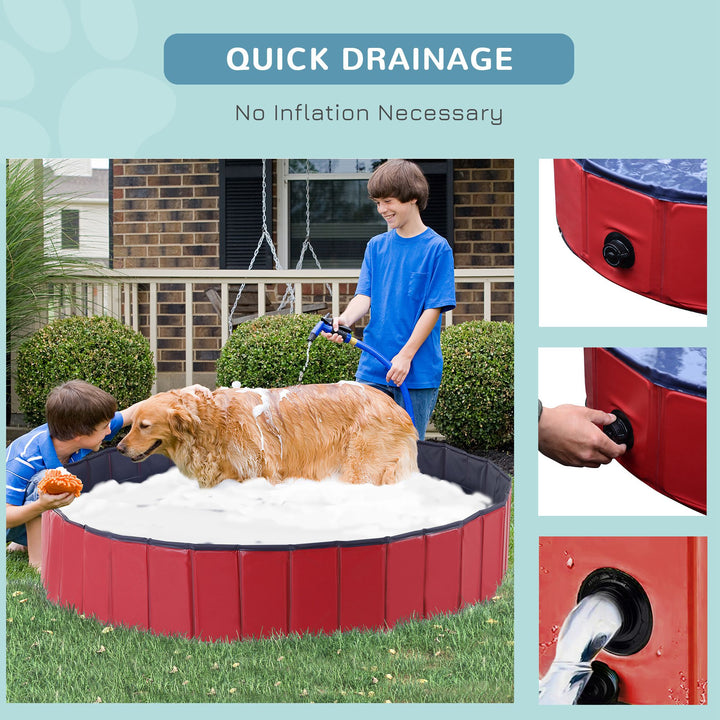 Foldable Dog Paddling Pool Pet Cat Swimming Pool Indoor/Outdoor Collapsible Summer Bathing Tub Shower Tub Puppy Washer (160 × 30H cm, Red)