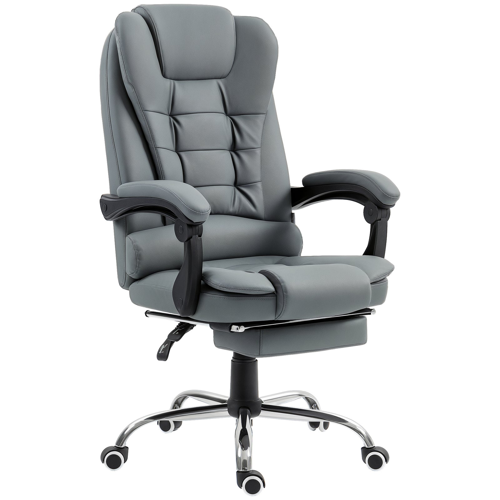 Executive Office Chair, Home Office Chair with Swivel Wheels, Reclining Backrest, Retractable Footrest, Grey
