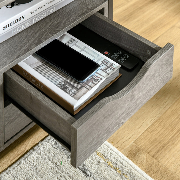 Industrial Side Table with Drawer, Sofa Table, Bedside Cabinet with Storage Shelf, Slim Nightstand for Living Room, Bedroom, Grey