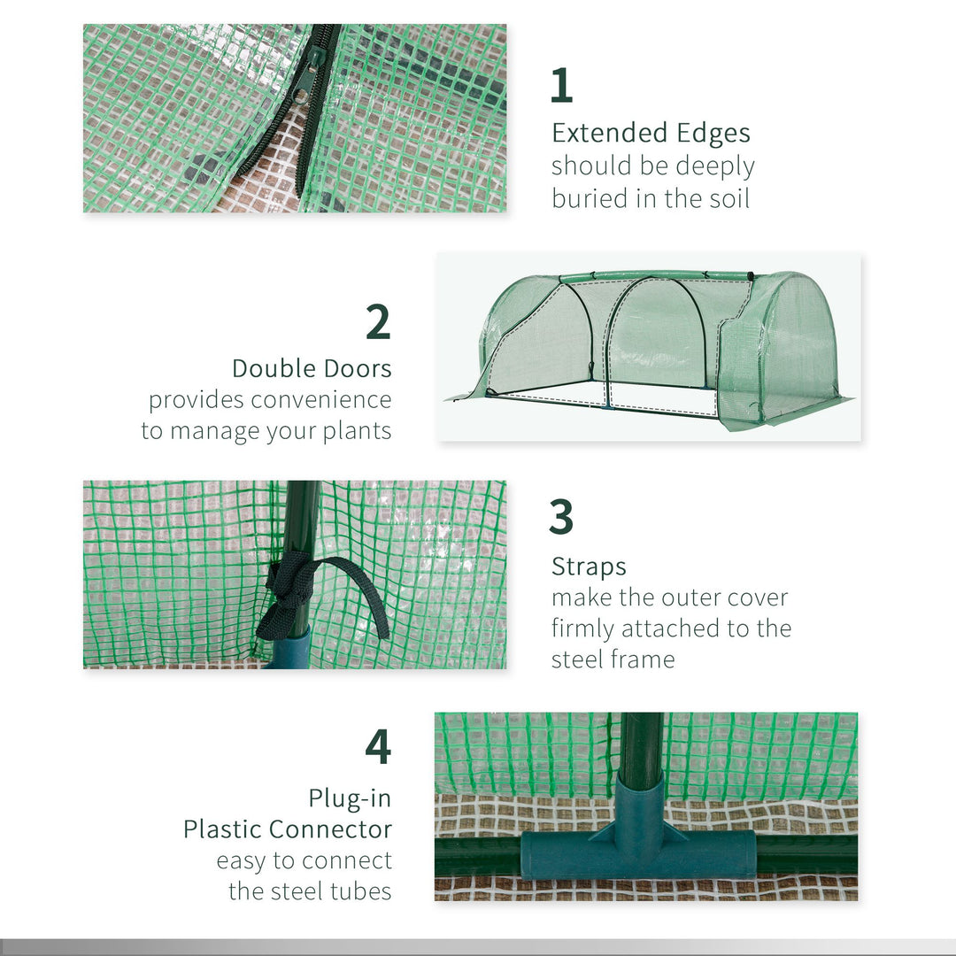 Outsunny Tunnel Greenhouse, Steel Frame Outdoor Grow House with PE Cover, Roll