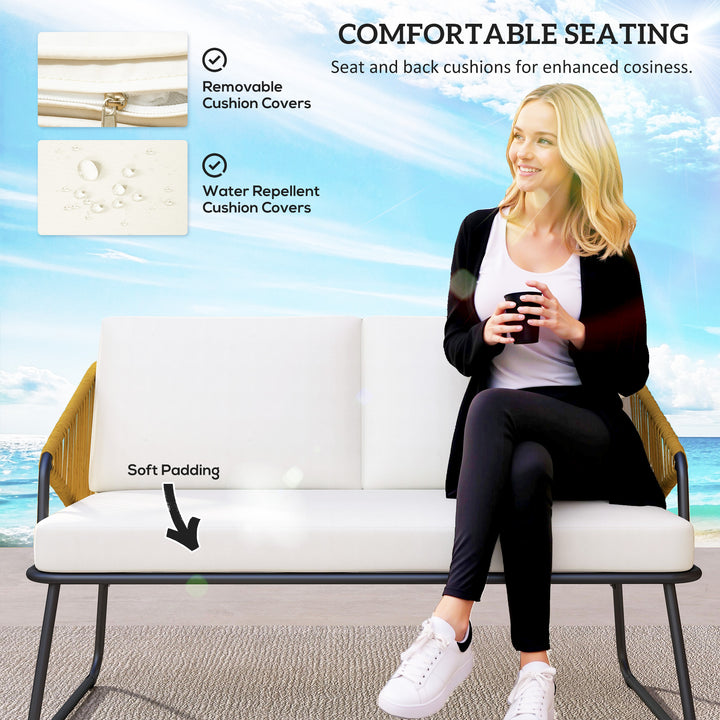 Four-Piece Rattan Strong Panel Outdoor Sofa Set - Natural