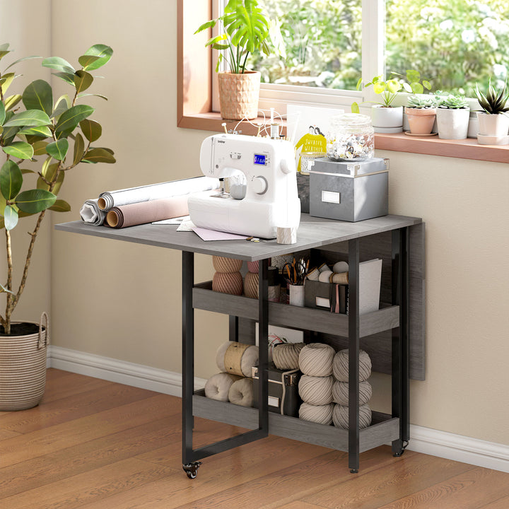 Four-Person Drop Leaf Table - Grey Wood-Effect