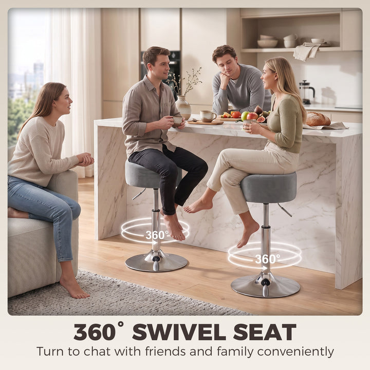 Bar Stool Adjustable Swivel Chair Velvet-Feel Seat 1 Piece, Grey