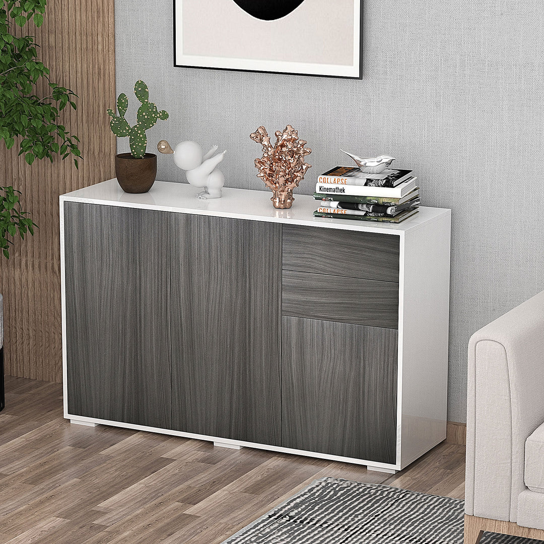 MCL High Gloss Frame Sideboard, Side Cabinet, Push-Open Design with 2 Drawer for Living Room, Bedroom, Light Grey and White
