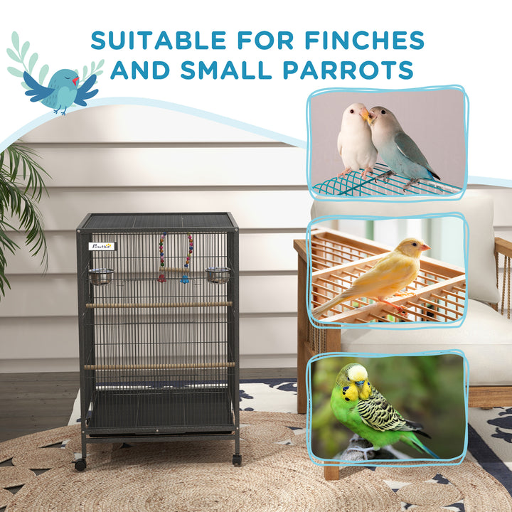 PawHut Bird Cage, Budgie Cage, with Rolling Stand, for Small Birds - Grey | Aosom UK