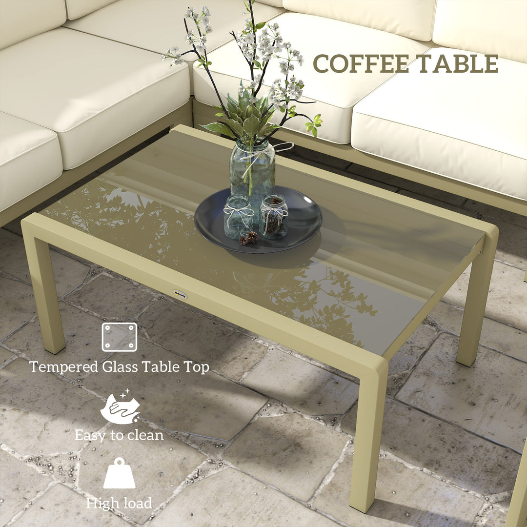 5-Piece Garden Corner Sofa Set with Cushions, 6 Seater Aluminium Garden Furniture Set with Glass Top Coffee Table, Patio Sectional Conservatory Furniture for Patio & Terrace, Gold Tone