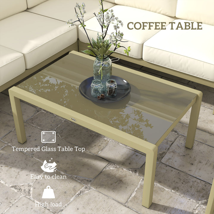 5-Piece Garden Corner Sofa Set with Cushions, 6 Seater Aluminium Garden Furniture Set with Glass Top Coffee Table, Patio Sectional Conservatory Furniture for Patio & Terrace, Gold Tone