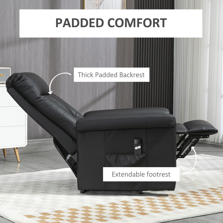 Power Lift Chair Armchair for the Elderly, PU Leather Recliner Chair with Extended Footrest, Remote Control and Side Pocket, Black