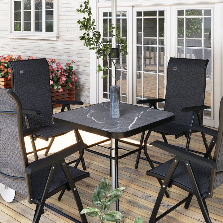 Square Outdoor Table, Patio Bistro Coffee Table with Faux-marbled Top and 42mm Umbrella Hole for Garden