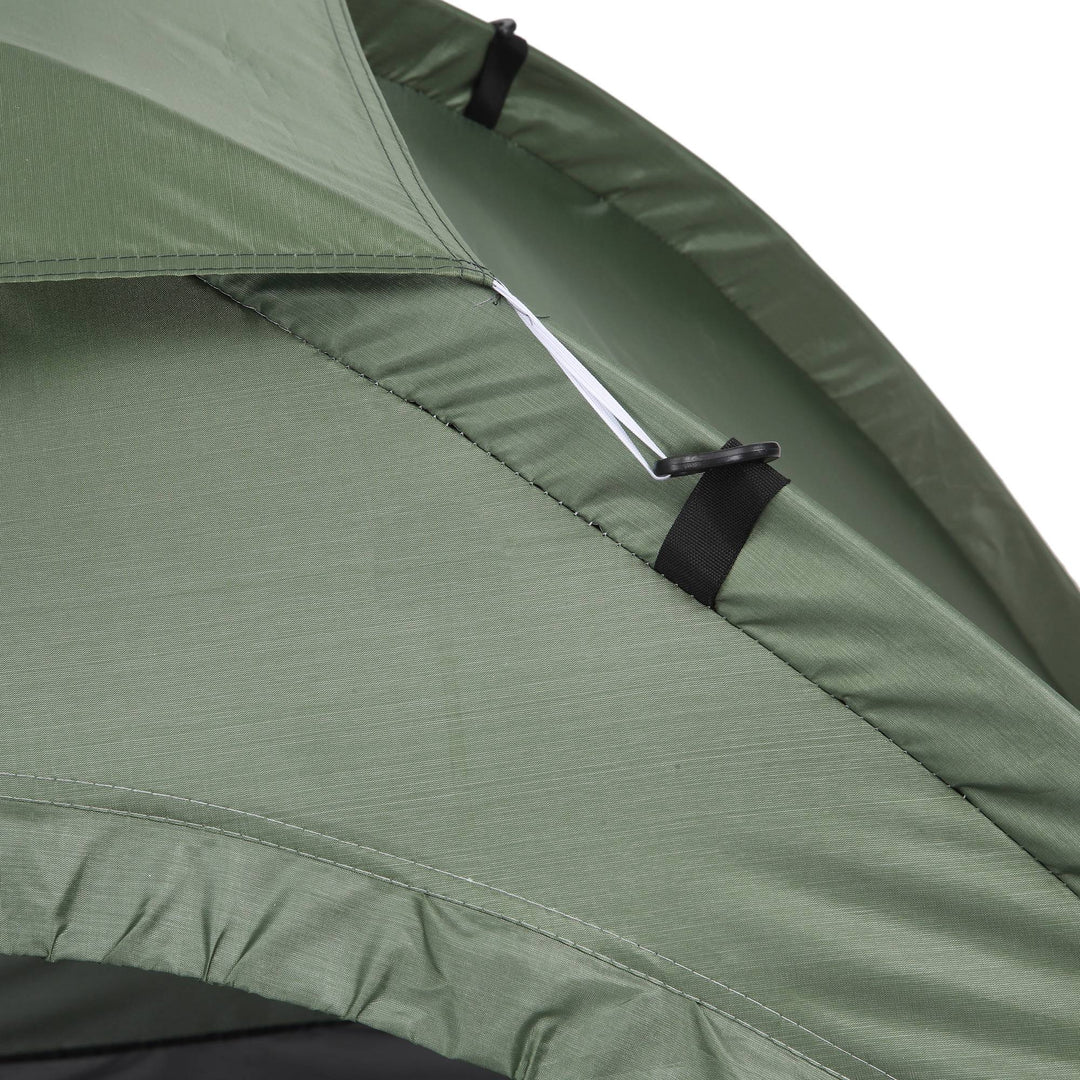 2 Person Camping Tent, Camouflage Tent with Zipped Doors, Storage Pocket, Portable Handy Bag, Dark Green