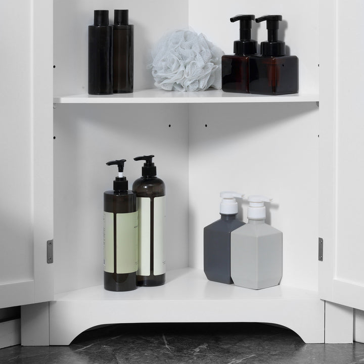 kleankin Triangle Bathroom Cabinet, Corner Bathroom Storage Unit with Adjustable Shelf and Recessed Door, Free Standing, White