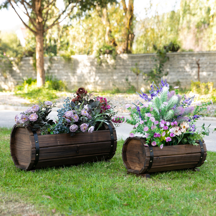 MCL 2PCs 56L Wooden Planter Box Flower Plant Pot Outdoor Flower Beds Plant Box with Solid Wood Carbonized Colour
