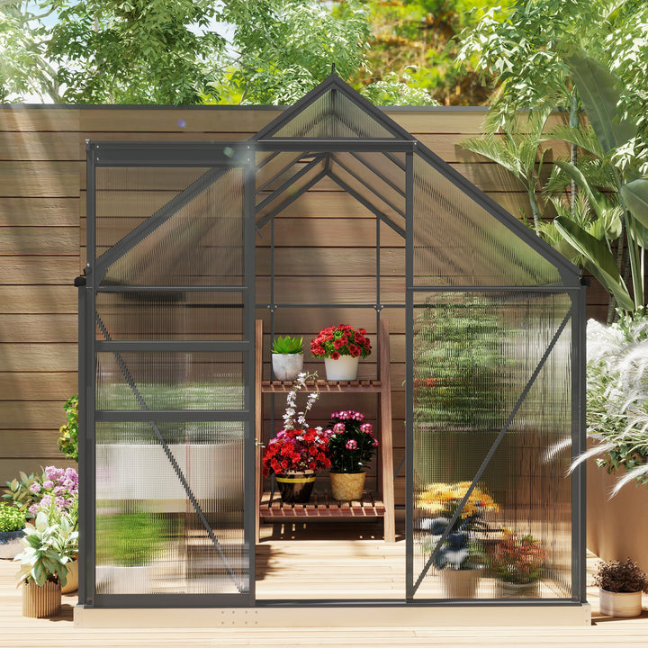 Outsunny 190 x 253 cm Walk-In Polycarbonate Greenhouse - Dark Grey