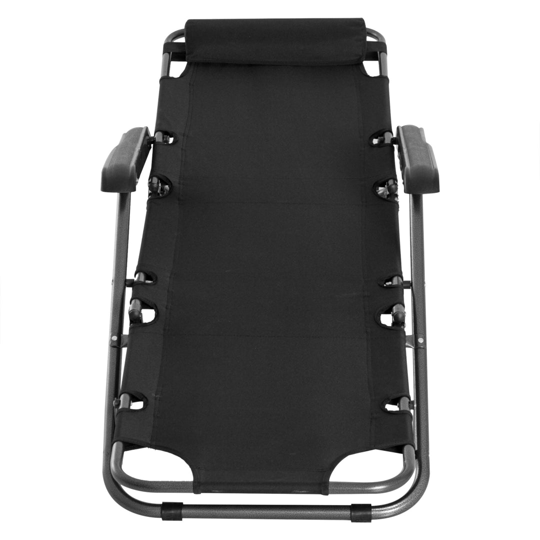 2 in 1 Folding Sun Lounger Reclining Garden Chair Set of 2 with 2-Level Adjustable Backrest, Outdoor Zero Gravity Recliner Garden Chairs with Head Pillow and Armrests, Black
