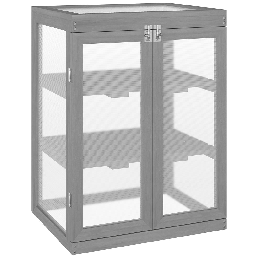 3-tier Wood Greenhouse Garden Polycarbonate Cold Frame Balcony Grow House w/ Storage Shelf for Plants, Flowers, Dark Grey