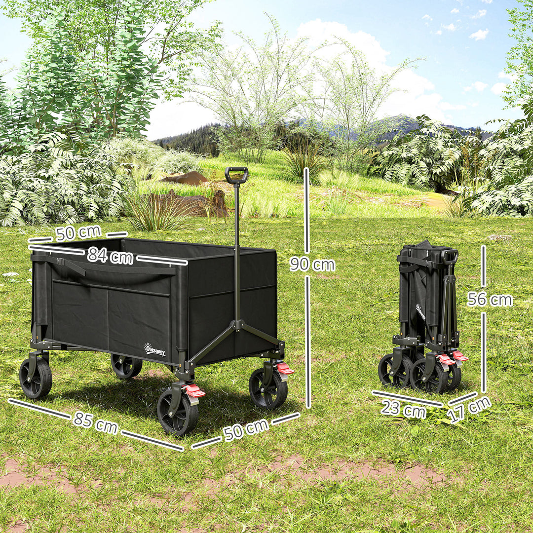 Festival Trolley on Wheels, 150L Folding Camping Trolley Cart with Openable Sides, Adjustable Handle and Brakes for Shopping Beach Garden Fishing, Black