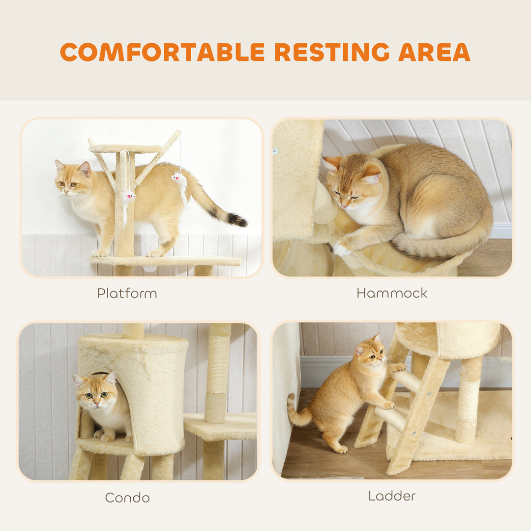 Multi-Level Cat Tower, 134cm Cat Tree with Condo and Sisal Scratching 