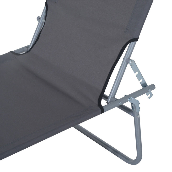 Outdoor Foldable Sun Lounger, 4 Level Adjustable Backrest Reclining Sun Lounger Chair with Angle Adjust Sun Shade Awning for Beach, Garden, Patio, Grey
