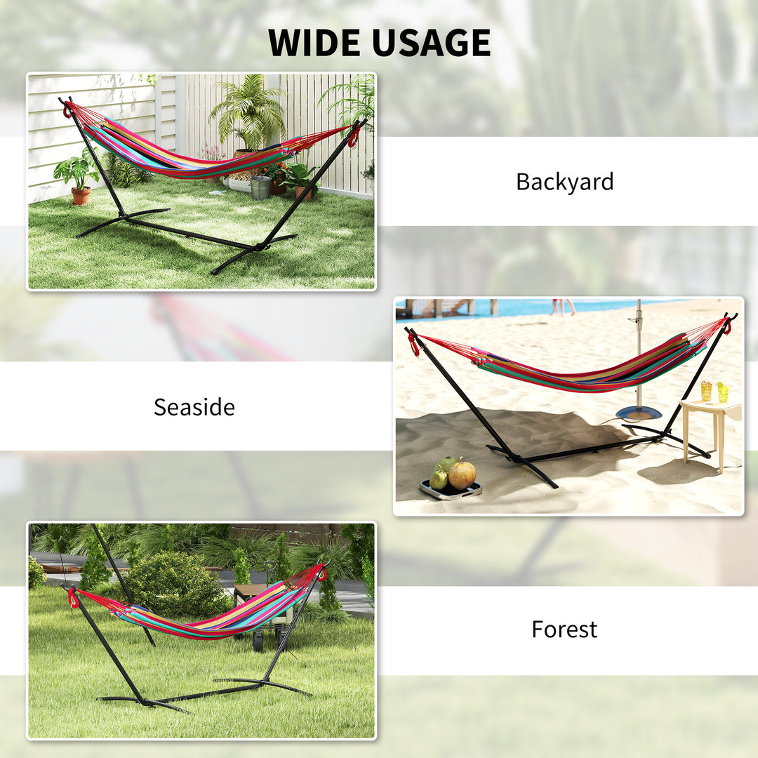 298 x 117cm Hammock with Stand Camping Hammock with Portable Carrying Bag, Adjustable Height, 120kg Load Capacity, Red Stripe