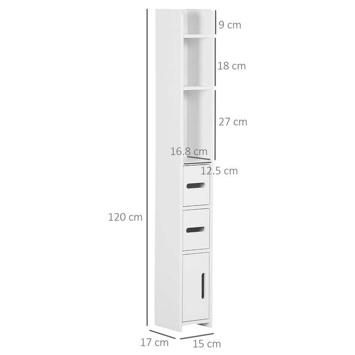 kleankin Modern Bathroom Storage Cabinet, Freestanding Tall Bathroom Cabinet with Open Shelves and 3 Cupboards with Door, for Bedroom Hallway, White