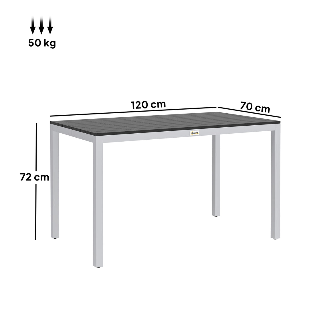Garden Table for 4-6, 120 x 70 cm Outdoor Dining Table with Rust-Resistant Aluminium Frame, Easy Maintenance Slatted Top, for Patio, Terrace, Balcony, Black