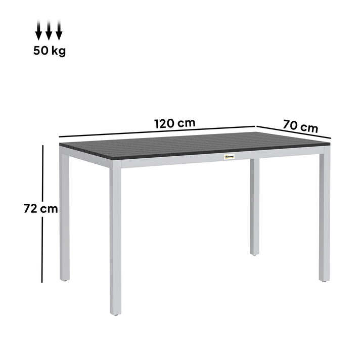 Garden Table for 4-6, 120 x 70 cm Outdoor Dining Table with Rust-Resistant Aluminium Frame, Easy Maintenance Slatted Top, for Patio, Terrace, Balcony, Black