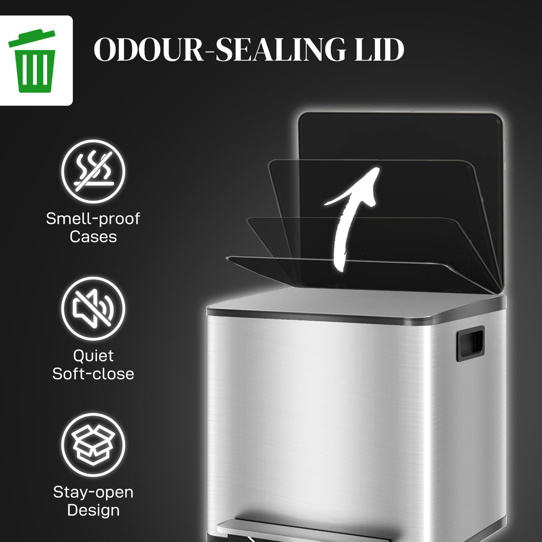 30L Dual Compartment Stainless Steel Bin, with Deodoriser Holders - Si
