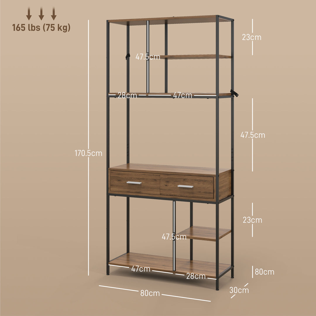 HOMCOM Seven-Shelf Industrial Display Shelf, with Drawers - Brown/Black | Aosom UK