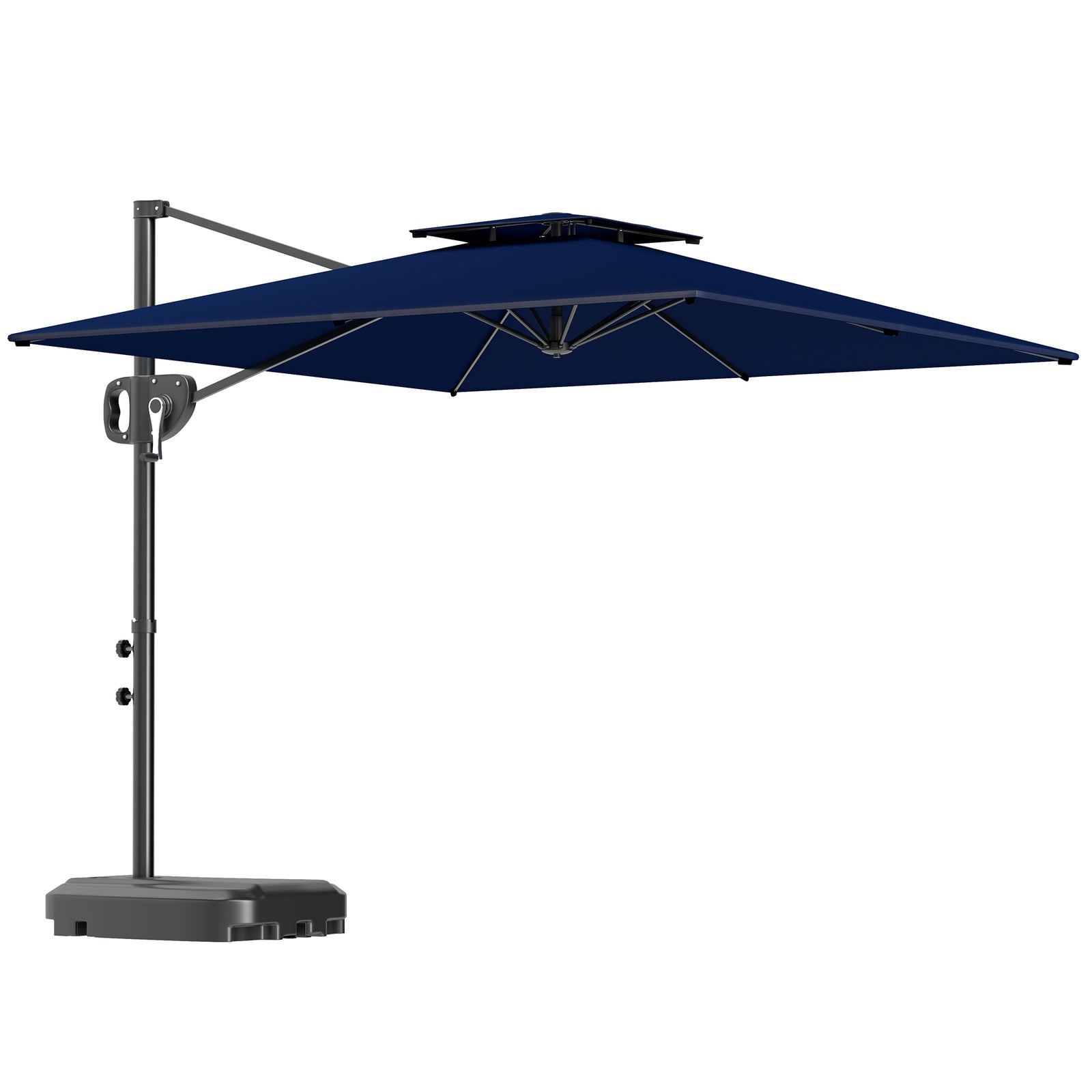 Cantilever Parasol with Weighted Base Double Top Garden Parasol Square Hanging Patio Umbrella with Crank Tilt Dark Blue