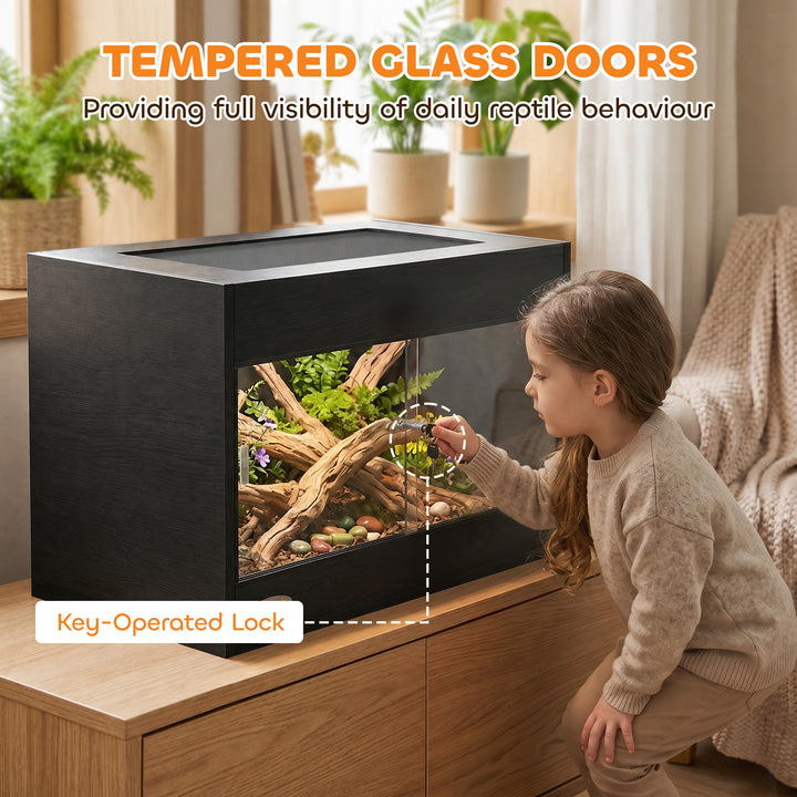 Reptile Terrarium, Reptile Vivarium with Glass Doors, Secure Lock, Top