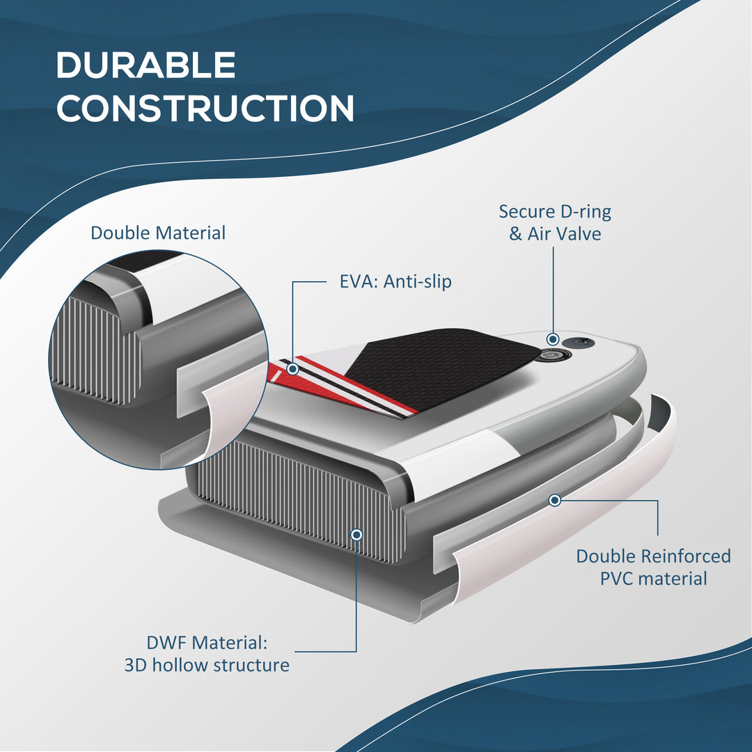 MCL Inflatable Stand Up Paddle Board, 10' x 30" x 6", Non-Slip SUP, with ISUP Accessories, Hand Pump, 3 Fins, Adj Paddle for Youth Adult Beginners/Experts - White