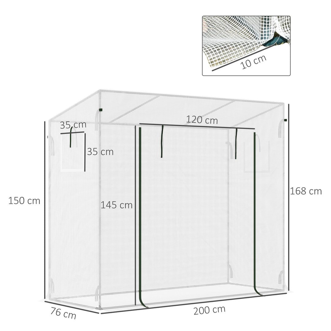 Small Walk-in Garden Greenhouse with Steel Frame, Large Roll-up Door and Windows, 200Lx76Wx168Hcm, White