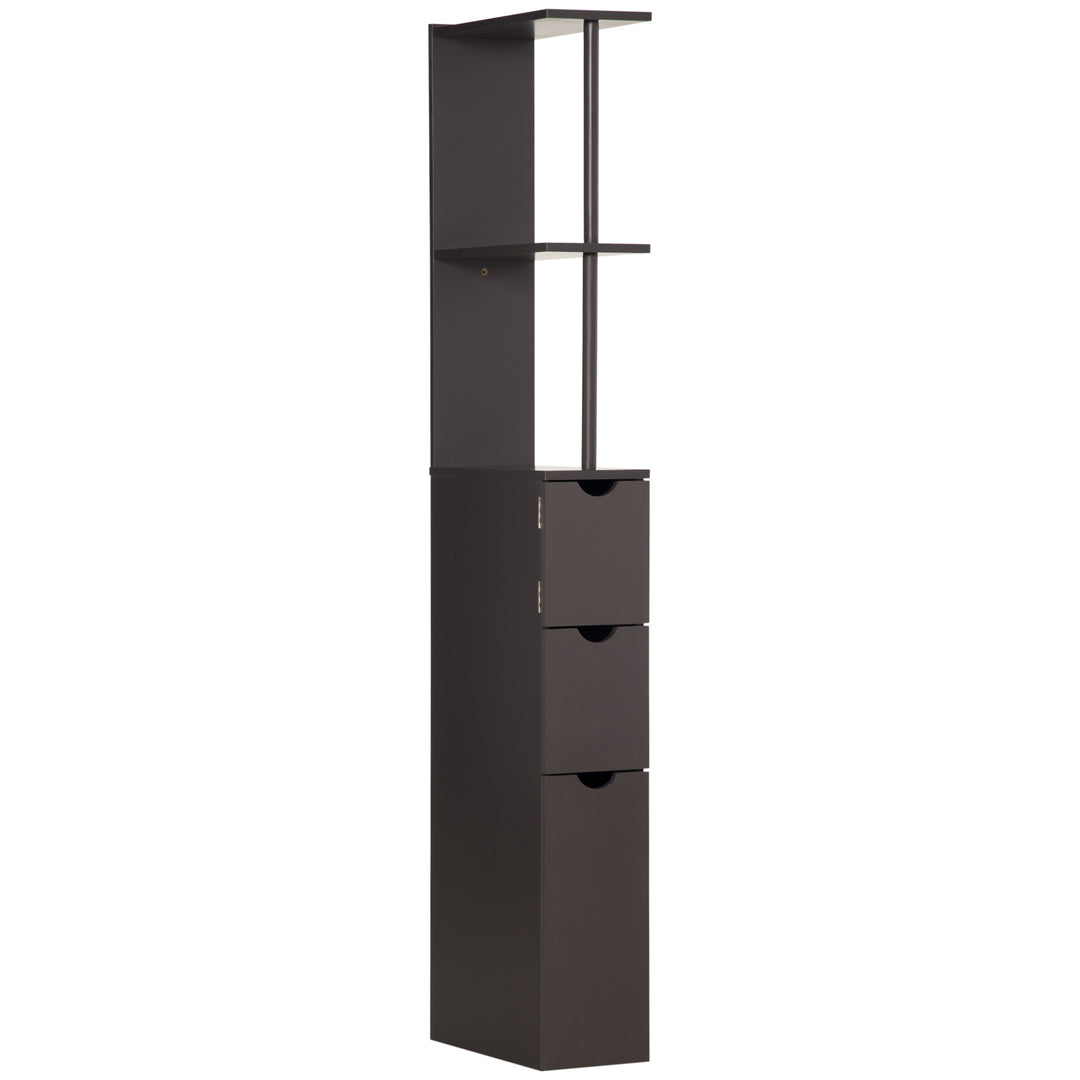 Tall Bathroom Cabinet, Freestanding Bathroom Storage Cabinet with 2-Tier Shelf and Drawers, Narrow Cupboard Storage Unit, Brown