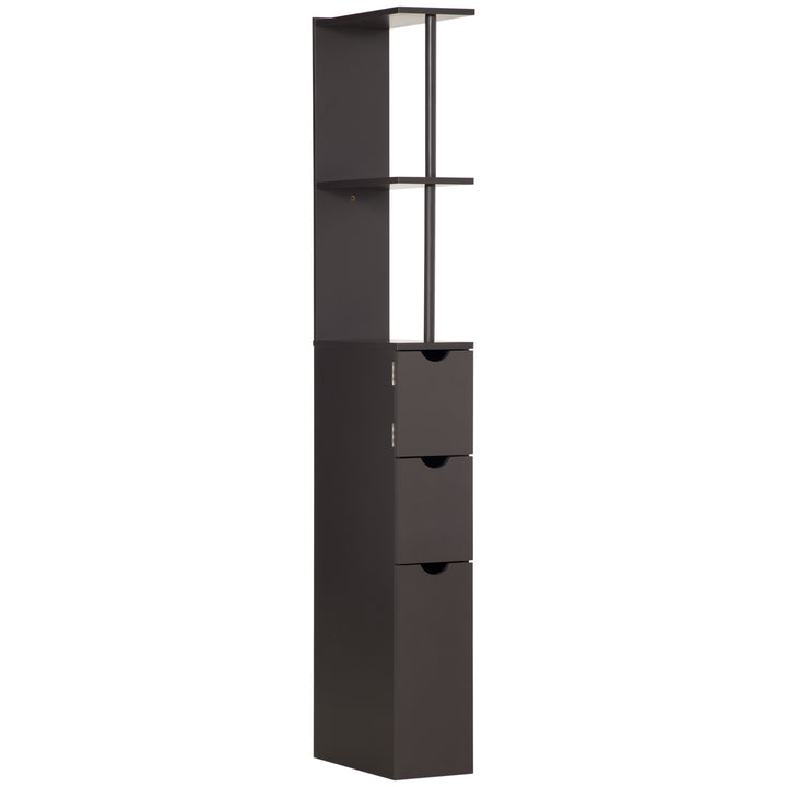 Tall Bathroom Cabinet, Freestanding Bathroom Storage Cabinet with 2-Tier Shelf and Drawers, Narrow Cupboard Storage Unit, Brown