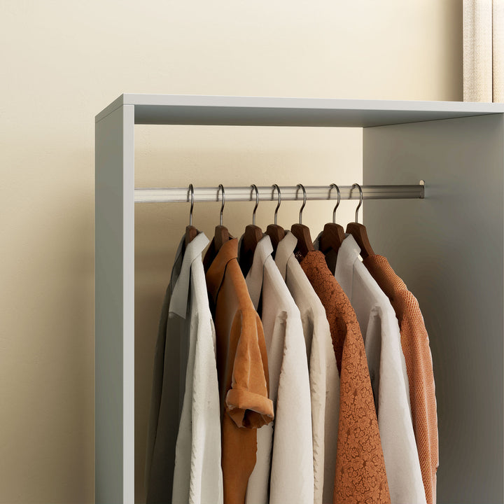 Open Wardrobe on Wheels, Bedroom Wardrobe with Clothes Hanging Rail, 2 Storage Shelves, Mobile Garment Rack for Cloakroom, Hallway, Grey