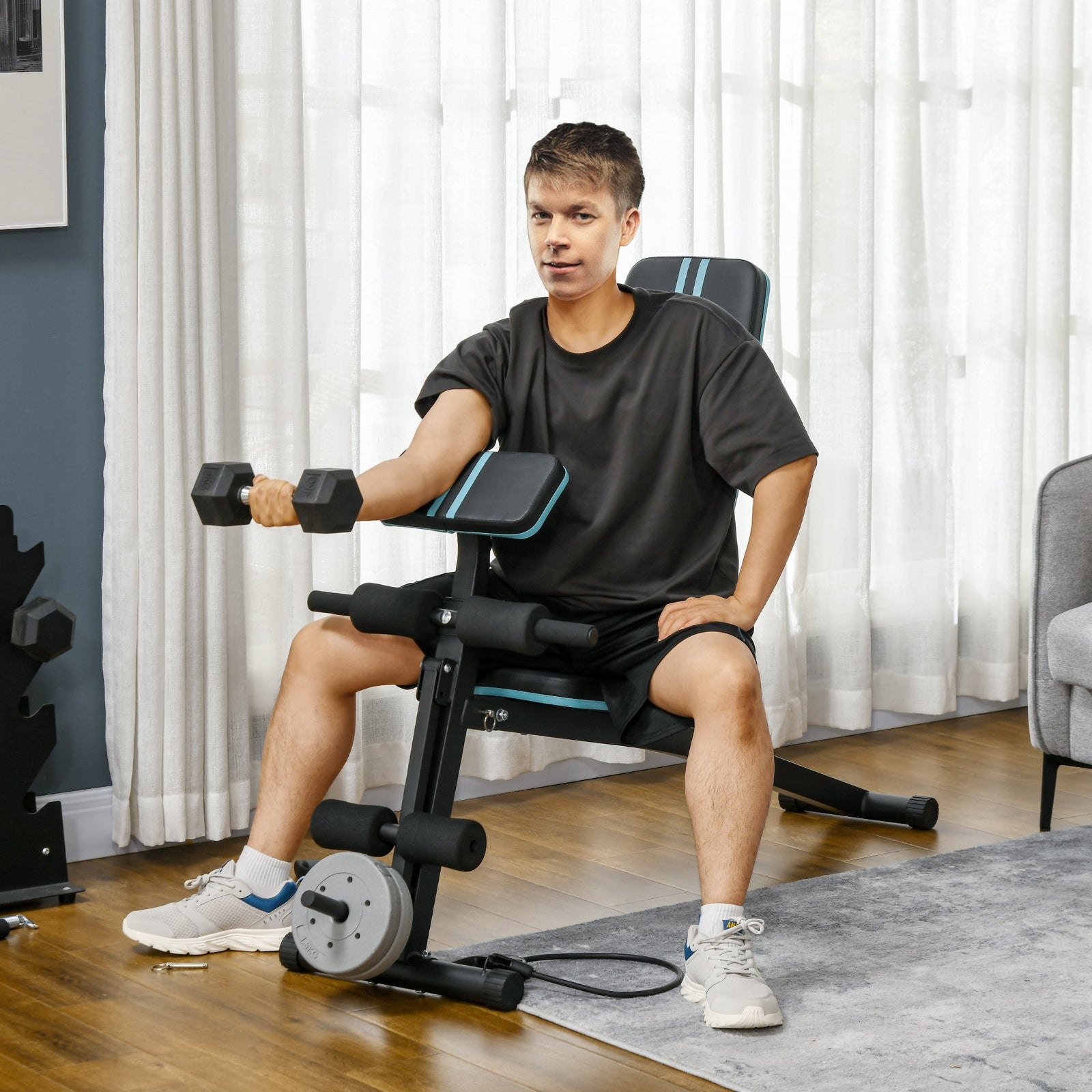 Foldable Weight Bench, Adjustable Strength Training Sit Up Ab Bench, Incline/Decline, Blue