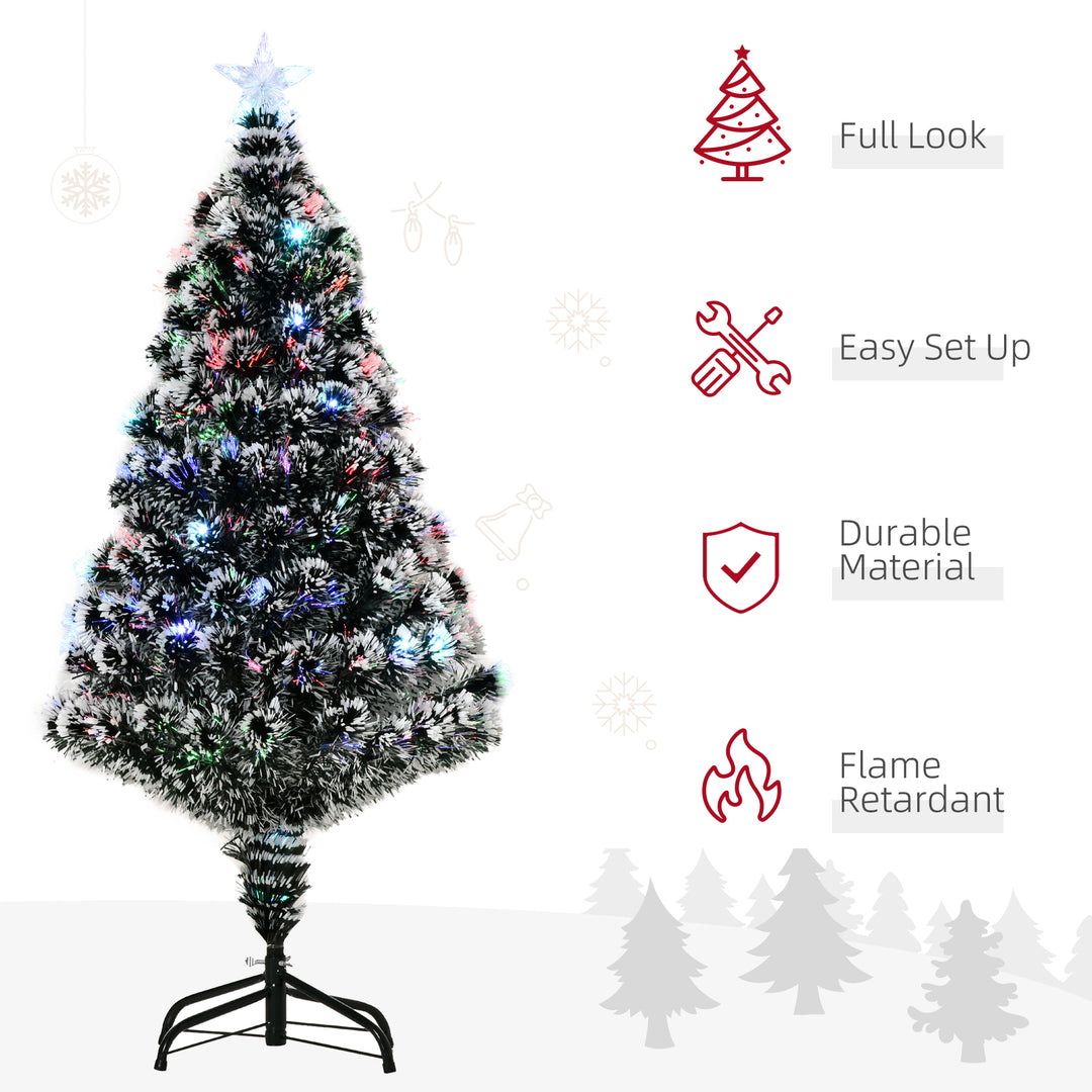 MCL 4ft Artificial Prelit Christmas Tree, Snow Xmas Tree with Colourful LED Lighting Fiber Optics, Green White