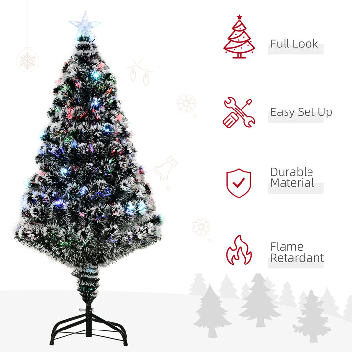MCL 4ft Artificial Prelit Christmas Tree, Snow Xmas Tree with Colourful LED Lighting Fiber Optics, Green White