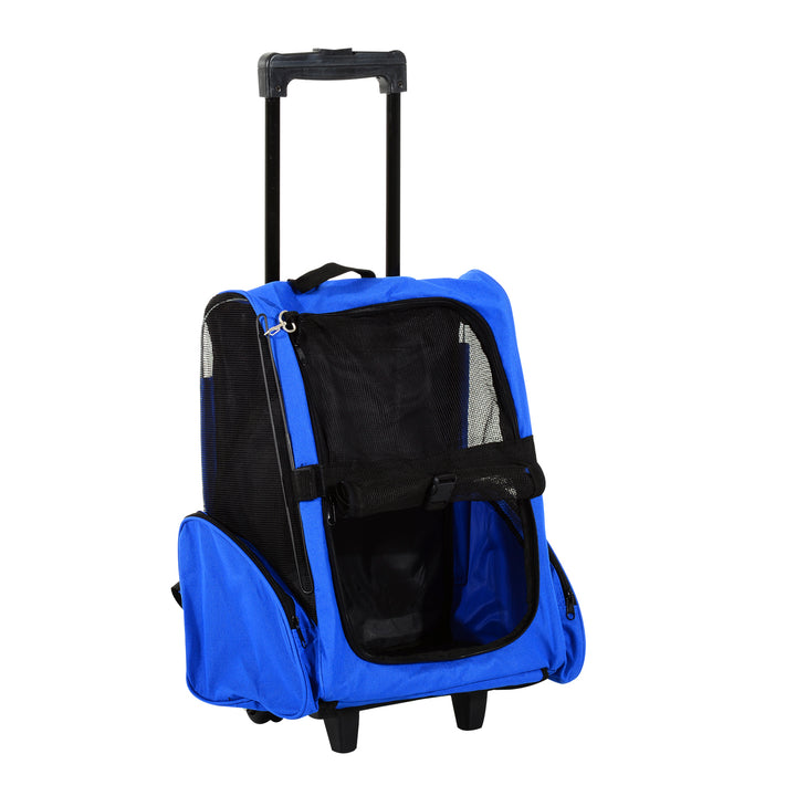 PawHut Portable Pet Carrier Backpack with Trolley, Telescopic Handle, Stroller Wheels for Cats & Dogs, 42 x 25 x 55 cm, Blue | Aosom UK