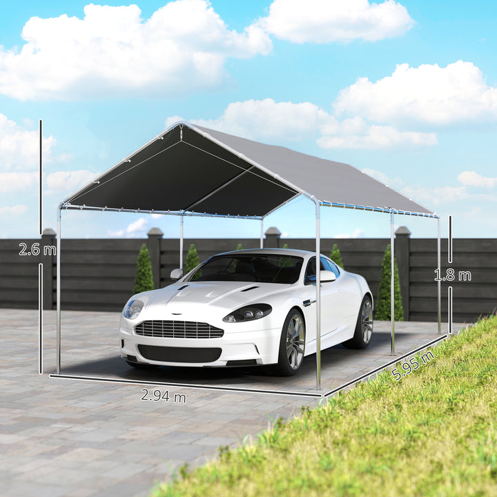 3 x 6m Heavy Duty Carport Garage Car Shelter Galvanized Steel Outdoor Open Canopy Tent Water UV Resistant Waterproof, Grey